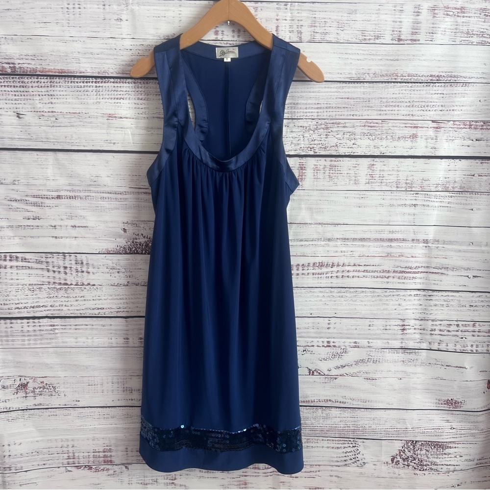 OLEG CASSINI  BLACK TIE EVENING COCKTAIL DRESS SLEEVELESS SEQUIN NAVY SIZE 6